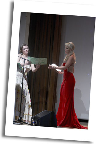 President of Jury British Actress Camilla Rutherford in tie with Dame Of Honour Gemma Garrett 2008 Miss Great Britain
